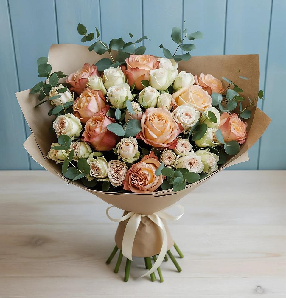 Букет цветов из: Альстромерии и Розы в Кубе