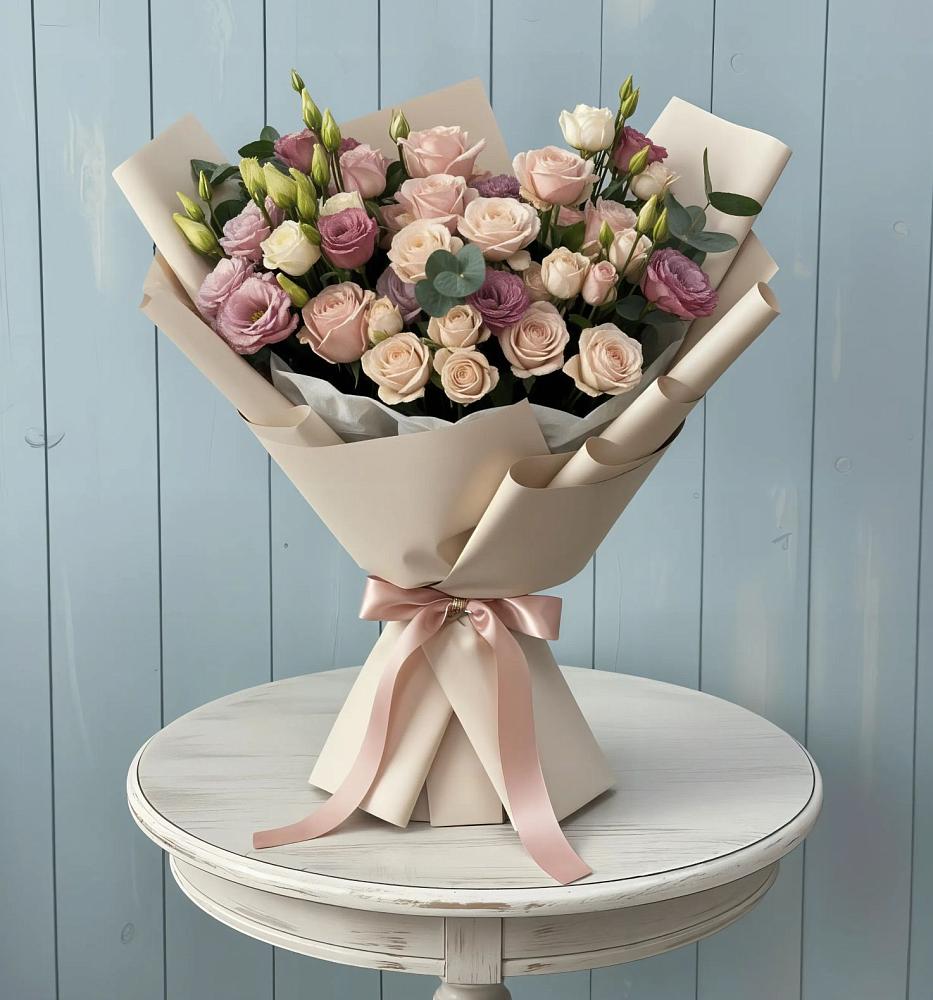 Букет цветов из: Розы и Лизиантусы в Кубе