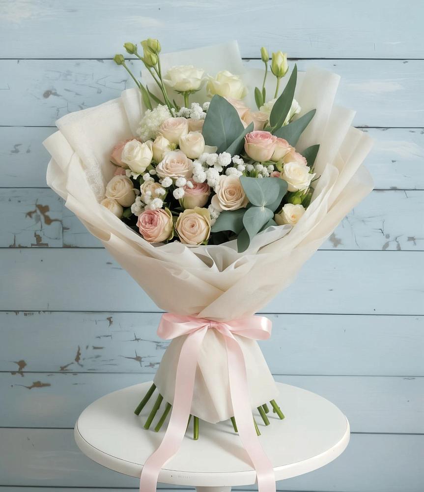 Букет цветов из: Розы и Лизиантусы в Кубе