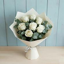 Букет Белые розы в Эвкалипте #REPLACE_PRED# Кубе