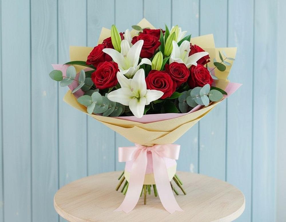 Букет цветов из: Лилии и Розы в Кубе